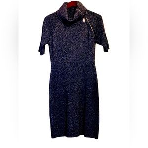 Calvin Klein Black/Silver Metallic Fitted Knit Dress